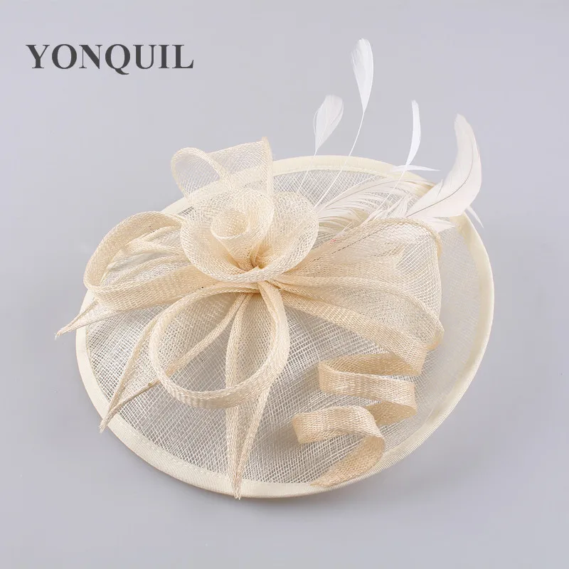 Gold Sinamay Hats Feather Flower Fascinators For Party Hats Bridal Hair Accessories Wedding Cocktail Hats High Quality SYF205