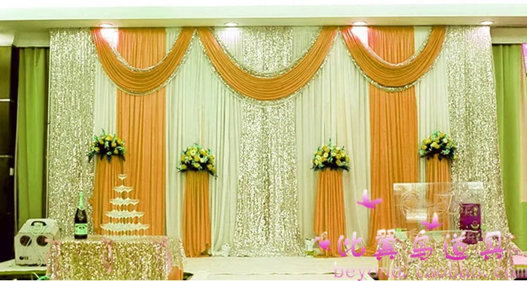 Express free shipping wedding stage backdrops decoration romantic  wedding curtain with swags sequins Js-87