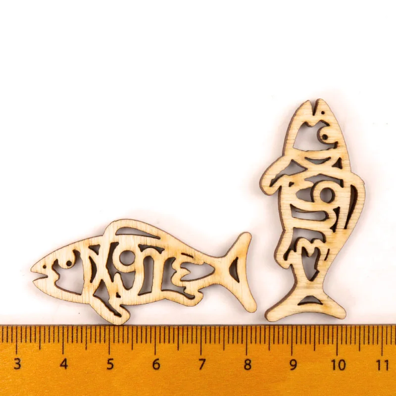 Wooden Cute Fish Shape Arts Painting Scrapbooking Embellishments Craft Handmade Home Decoration Accessories DIY 50mm 10pcs MZ257