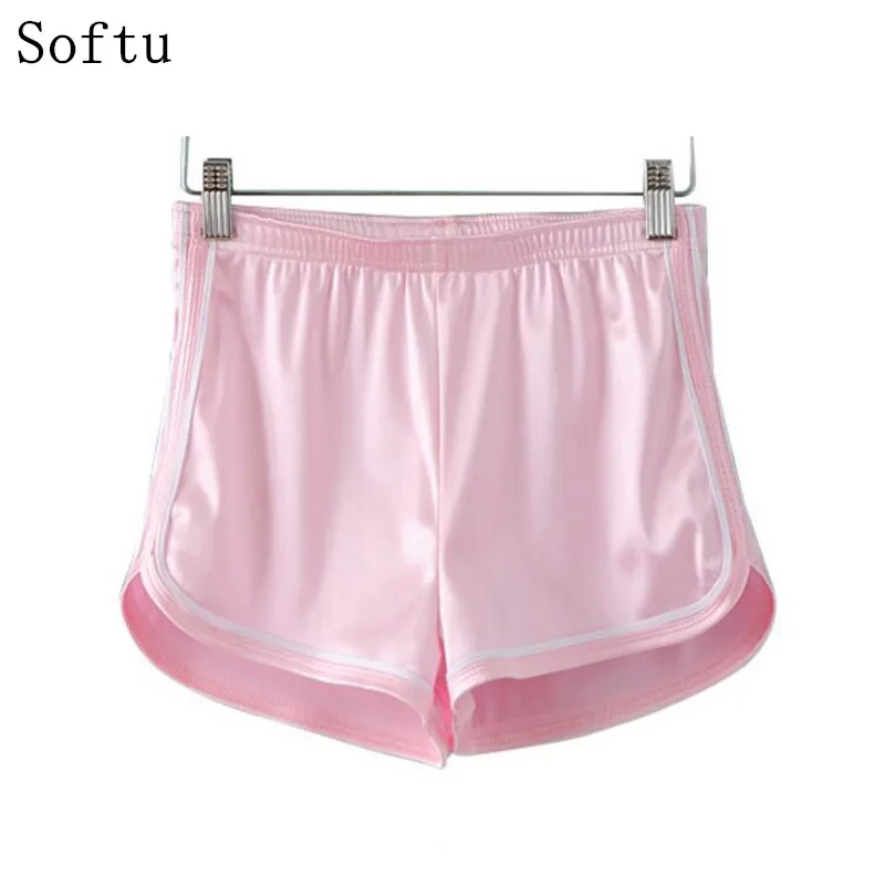 Softu New Women Hot Shorts Summer Silk Slim Beach Casual Egde Shorts  Solid Color Loose Mid Elastic Waist Sexy Shorts