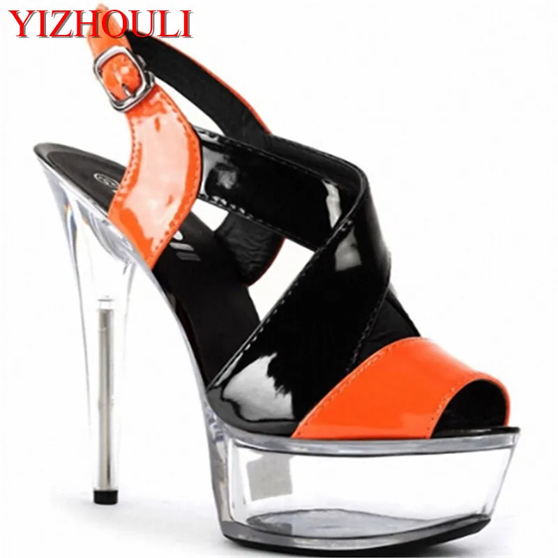 Ladies Fashion Party Colour Block Shoes 15cm Summer Platform Shoes, 6in High Heel Yellow Multi Color Sandal