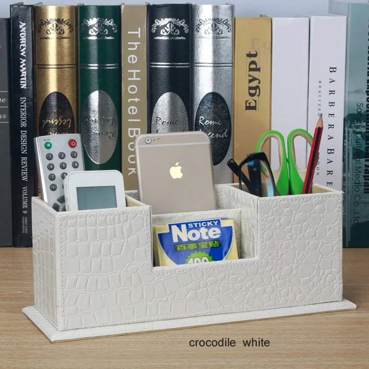 

popular creative wooden leather office pen holder school pencil case desk stationery organizer makeup remote controller box