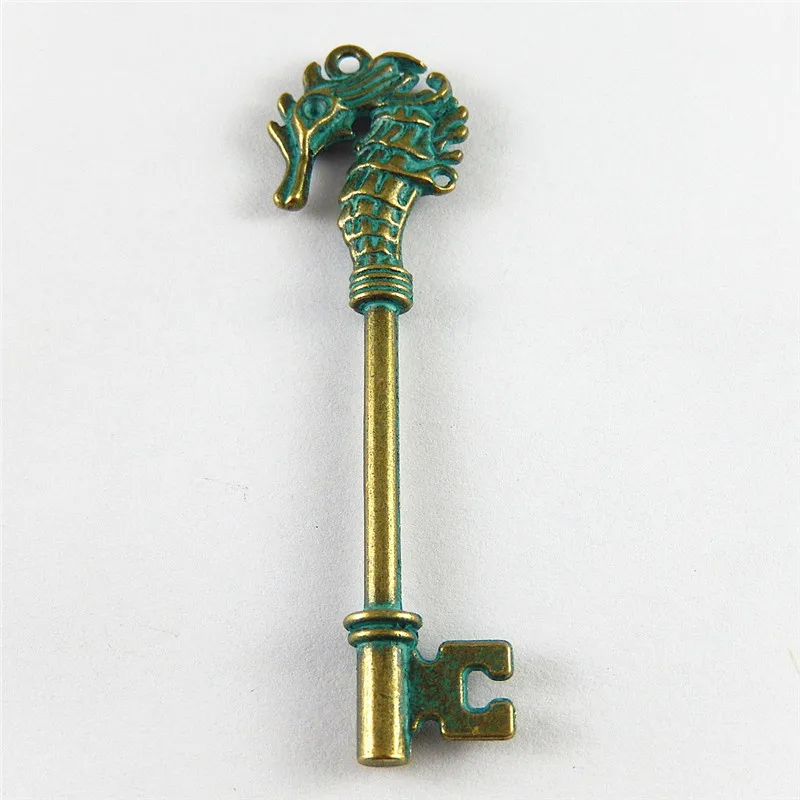 Julie Wang 10PCS Antique Green Bronze Charms Simulated Sea Horse Key Pendants Suspension Jewelry Findings Necklace Accessories