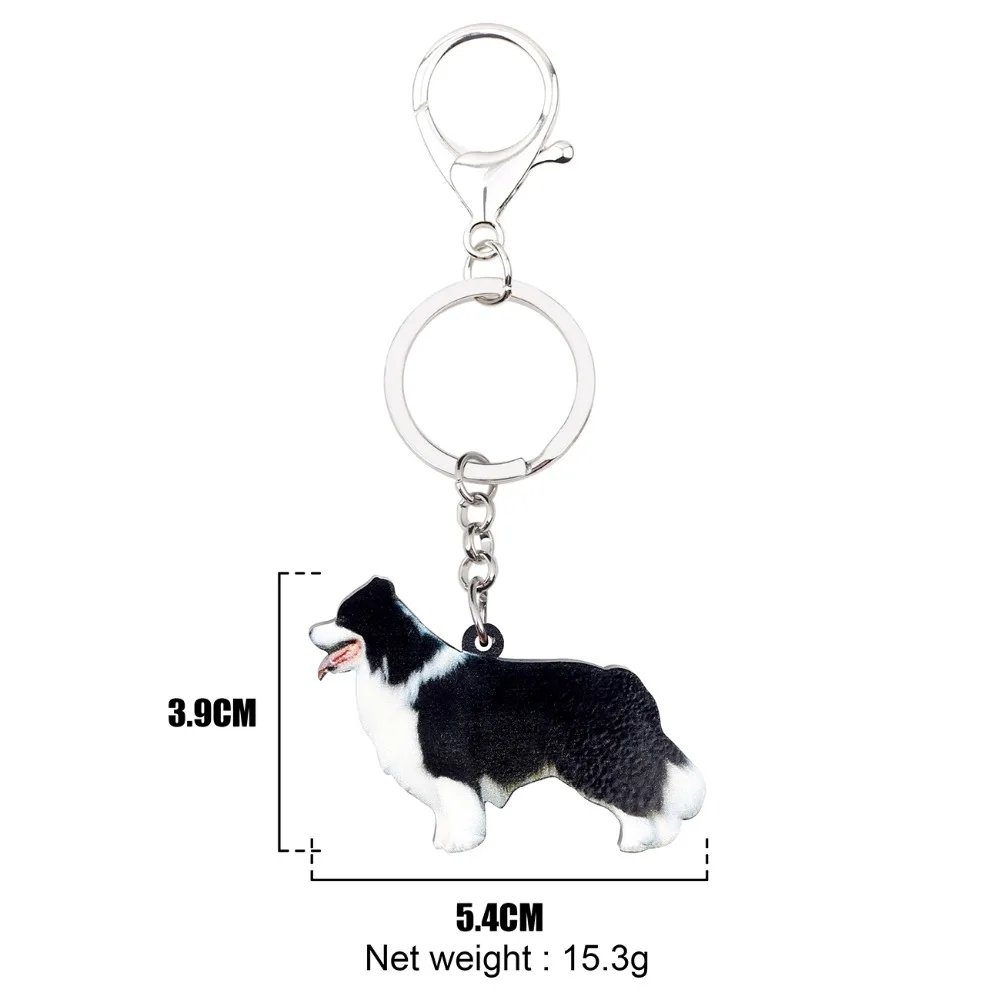 WEVENI Acrylic Anime Border Collie Dog Key Chain Keychain Ring Animal Jewelry For Women Girls Female Car Bag Wallet Charms Gift