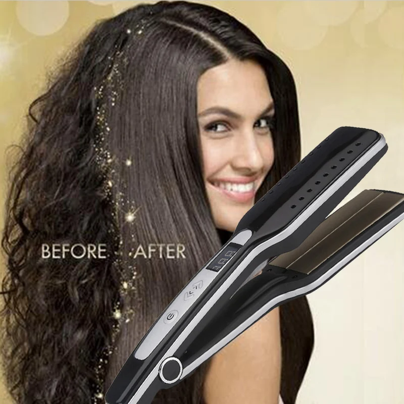 Kemei Wide Plate Hair Iron Ceramic Flat Iron Professional Anion Hair Straightener Wet and Dry Straightening Iron LED Display