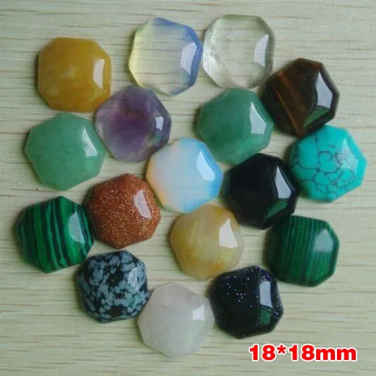 

2016 fashion good quality assorted natural stone polygon CAB cabochons beads 18mm*18mm 30pcs/lot Wholesale free shipping