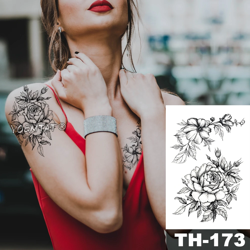 Lily Rose Dream Catcher Waterproof Temporary Tattoo Sticker Black Lace Stars Arm Back Big Tatto Body Art Fake Tatoo For Women