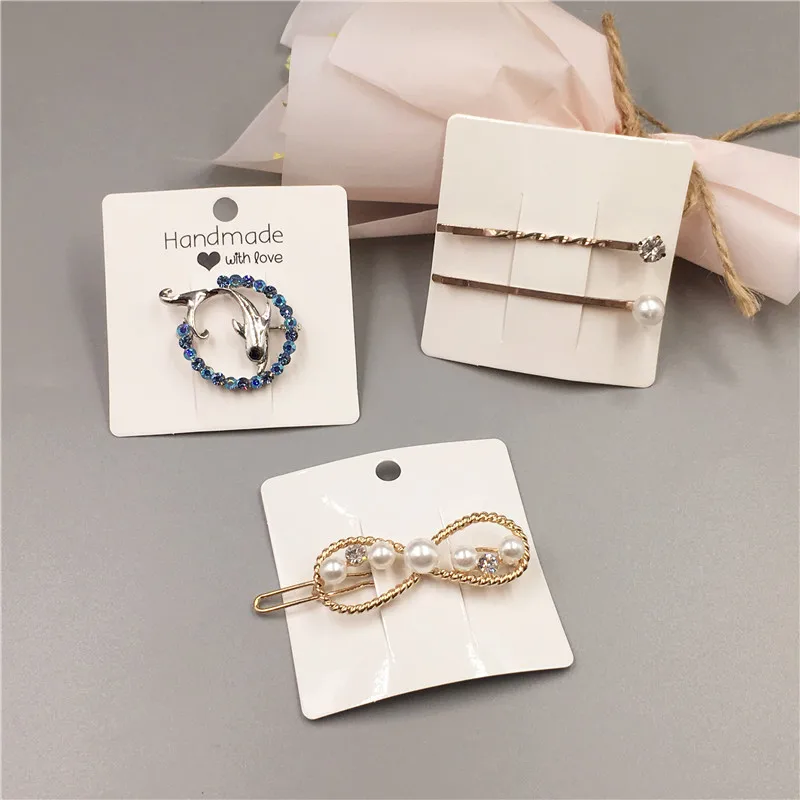 

6x6cm 50Pcs/Lot White Paper Hair Clip Jewelry Display Cards Printing Handmade With Love Packing For Women`s Hairpin Bend Brooch