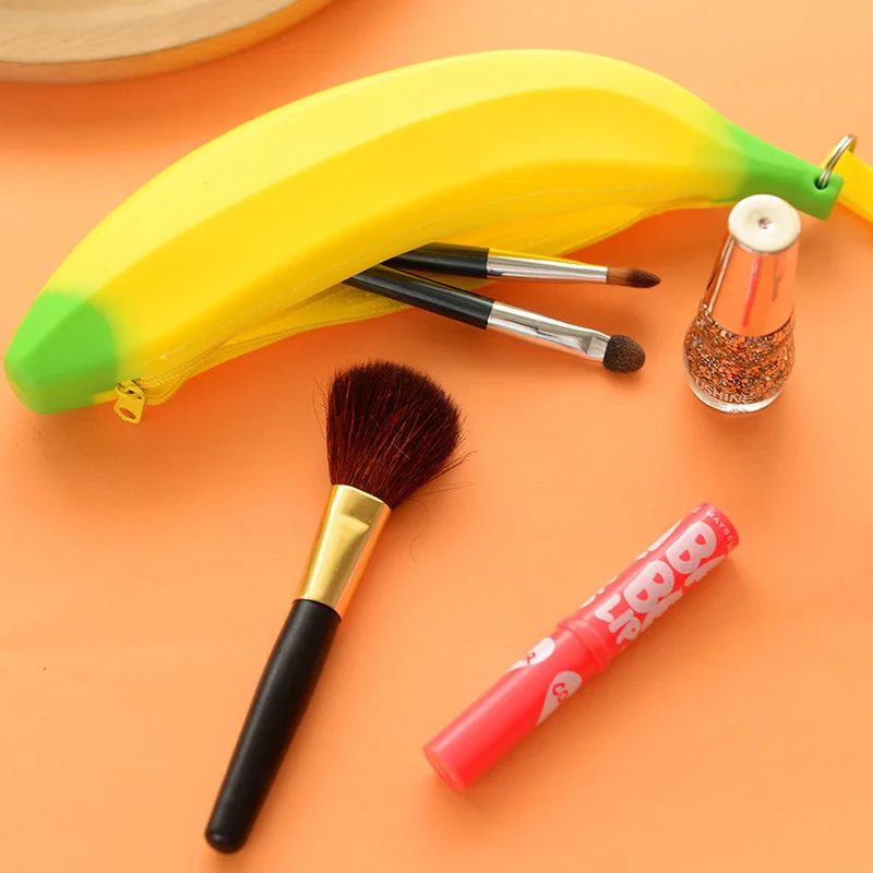 Novelty Portable Silicone Banana Keychain Pencil Case Storage Coin Purse Pouch Woman Lipsticks Handbag Office School Stationery