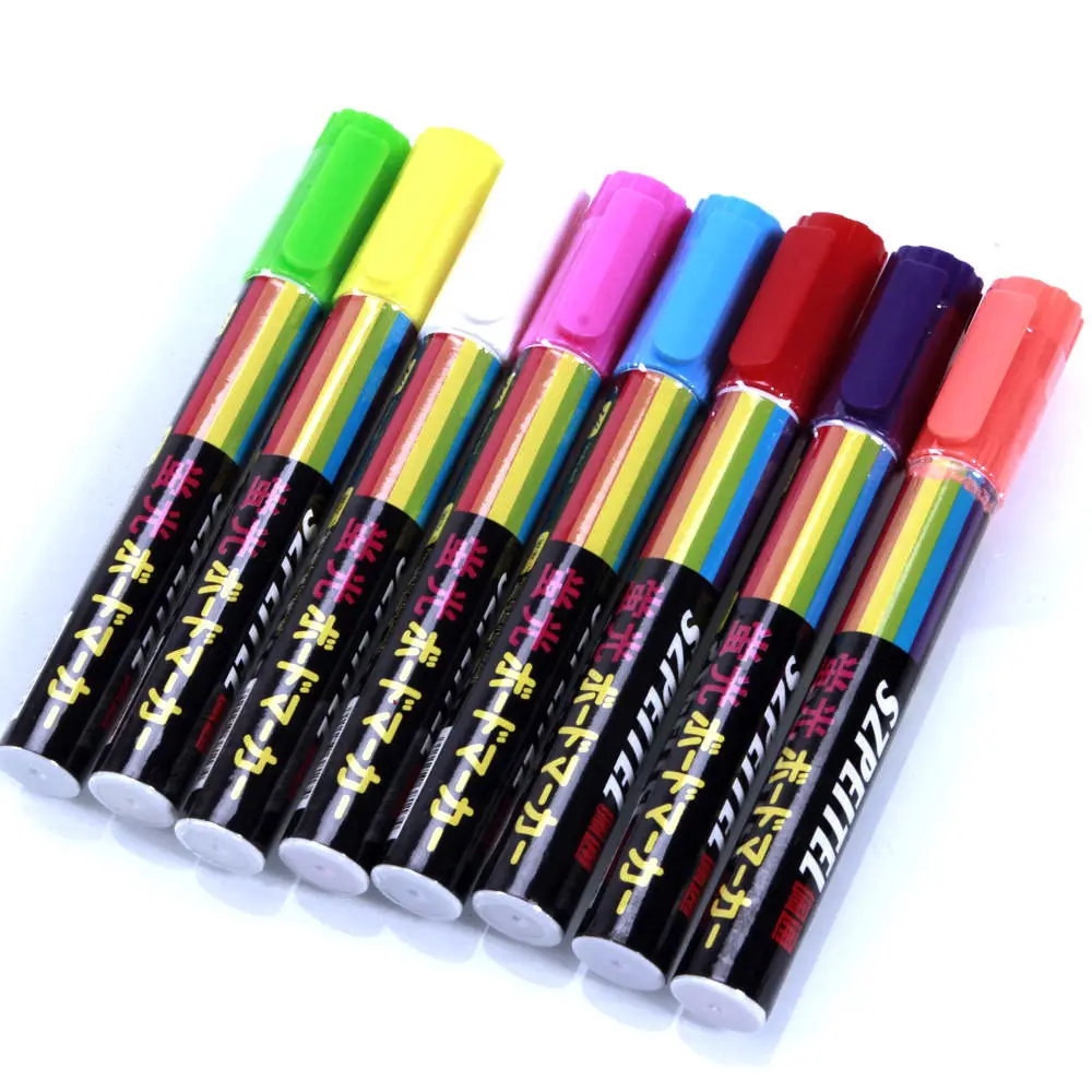 Freen Shipping 8pcs/set School Office Highlighter Fluorescent Liquid Chalk Marker Neon Pen For LED Writing Board 6MM Oblique