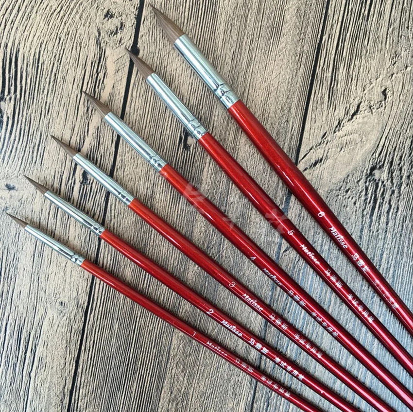 6 Pcs Sable Haar Runde Punkt Pinsel Set für Acryl Aquarell Malerei DIY Handwerk