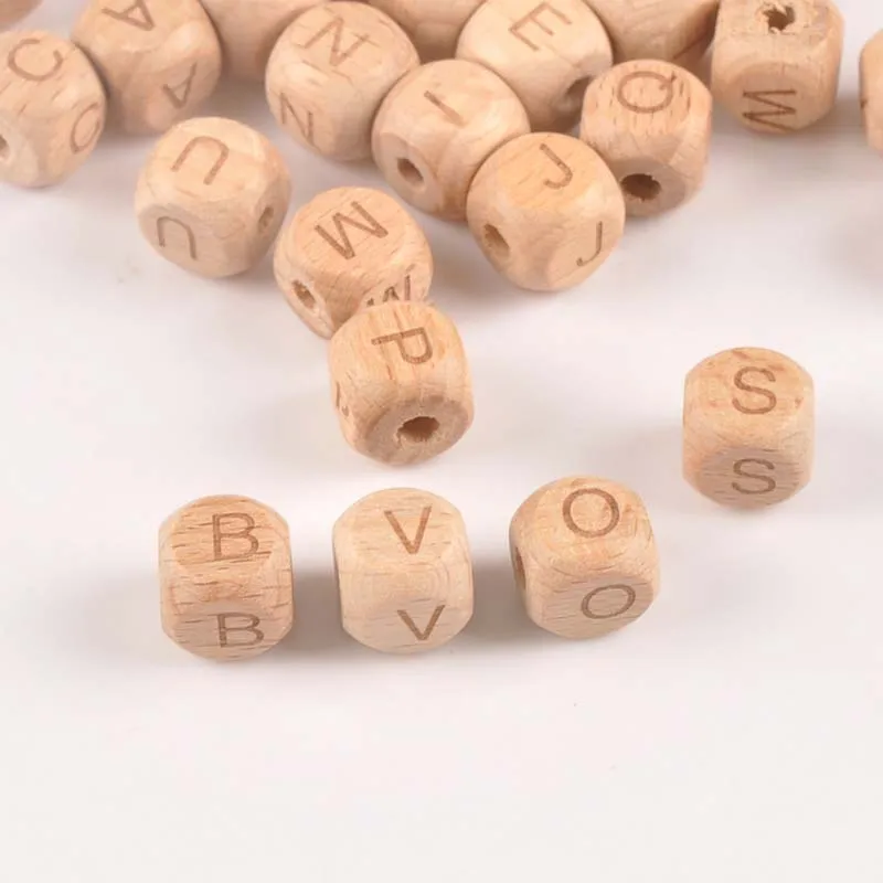 26 stücke Natürliche holz Vier seiten gravur Alphabet/Buchstaben quadrat Perlen Pony Perlen Für Schmuck Machen 10/12mm MT2107X