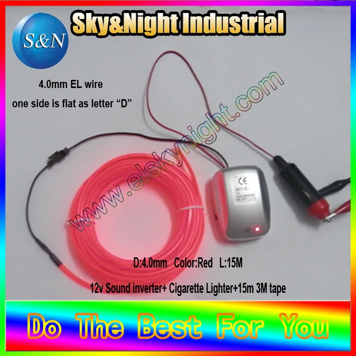 

D type high brightness EL wire 15m-Red+12v Sound control inverter+3M tape with Free shipping