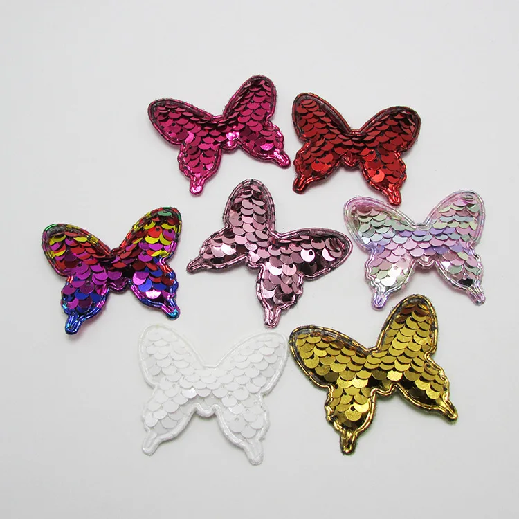 100pcs/lot shine rainbow sequin heart butterfly padded applique for kids headwear garment shoe decorate DIY accessories