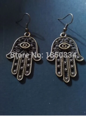 50Pair Fast delivery evil eye Hamsa Fatima hand Charms Dangle Earrings For Women With Gift Box DIY Findings Jewelry  Z137