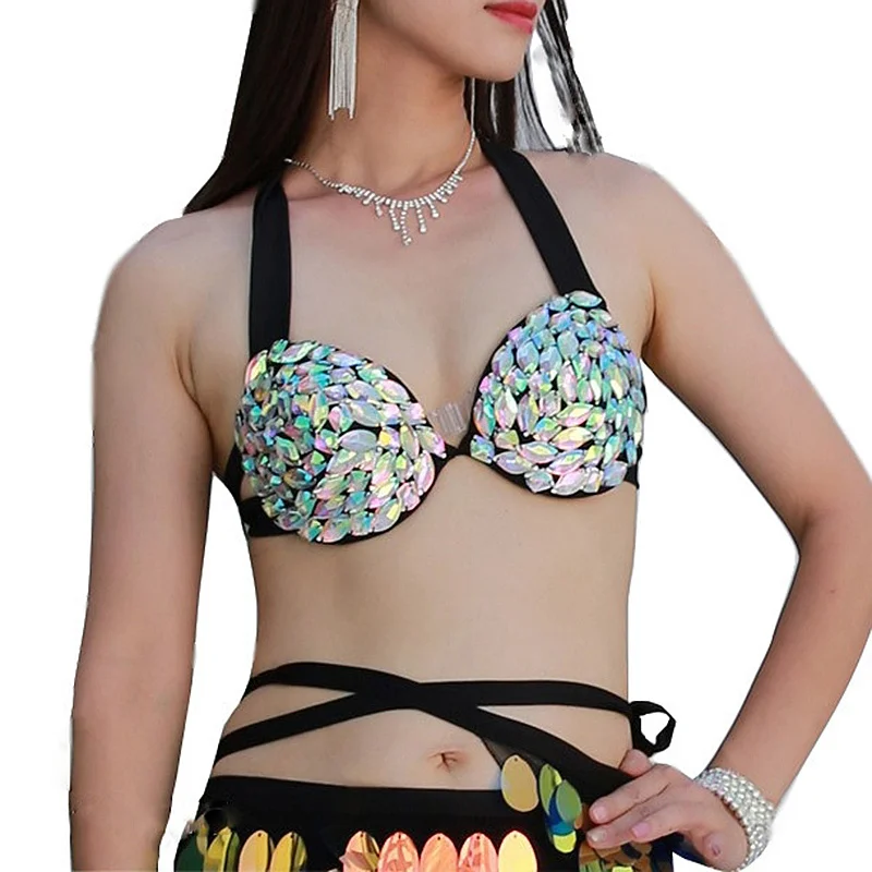 2019 Women Belly Dance Clothing Costume Top Rhinestone Bra B/C Cup Push Up Bellydance Tops for Gilrs