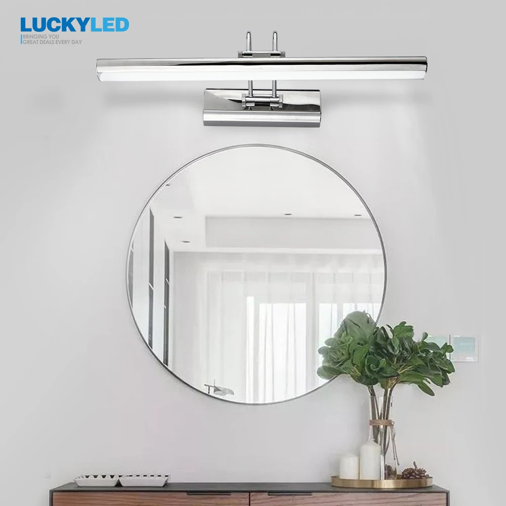 

Современная настенная лампа LUCKYLED, освещение для ванной комнаты, 12 Вт, 90-260 В, настенное водонепроницаемое зеркальное зеркало, настенные бра из нержавеющей стали