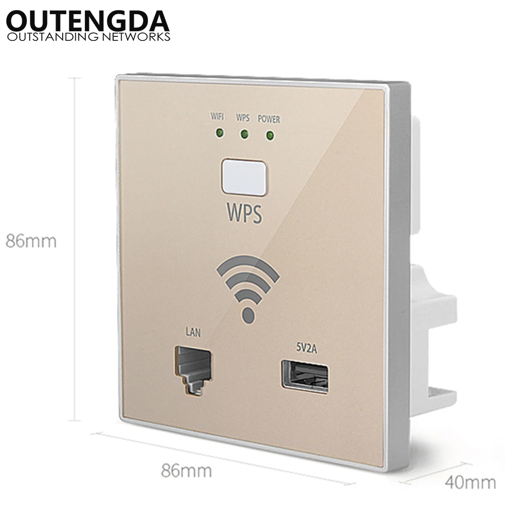 300Mbps In-wall Wireless Access Point Wall Socket Wi-Fi Extender for Hotel Wi-Fi Project Support AC Management & RJ45 USB WPS