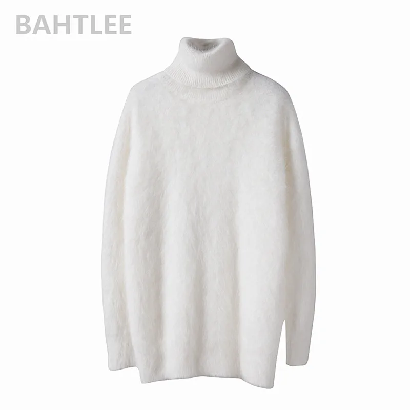 BAHTLEE-Women\'s Angora Jumper, Turtleneck Pullovers, Knitting Sweater, Long Sleeve, Keep Warm, White, Winter