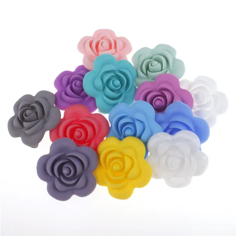 

Bpa Free Rose 30pcs Silicone Beads Flower Teether Bead Food Grade Baby Teething Necklace Jewelry DIY Babies Chewable Nursing Toy