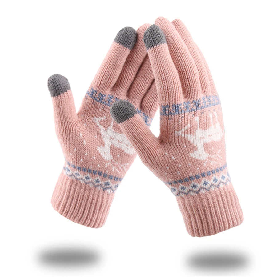 New Jacquard Warm Fawn Gloves Women Touch Screen Glove Lady Winter Velvet Wool Gloves Female Christmas Mittens Glove wholesale