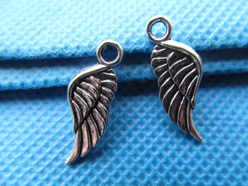 200pcs 8mmx21mm Antique Silver tone Cabinet Cute Single Angel Wing Bracelet Pendant Charm/Finding,DIY Accessory Jewellery Making