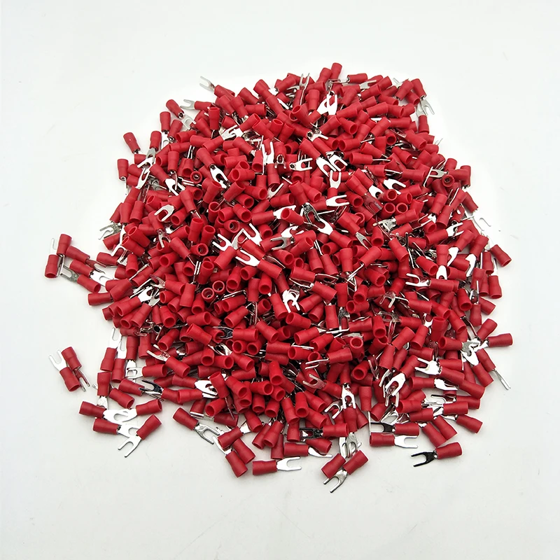 1000 3.2mm Bolt Furcate 22-16 AWG Pre Insulated Fork Crimp Terminal Connector For 0.5-1.5mm2 Cable Wires SV1.25-3