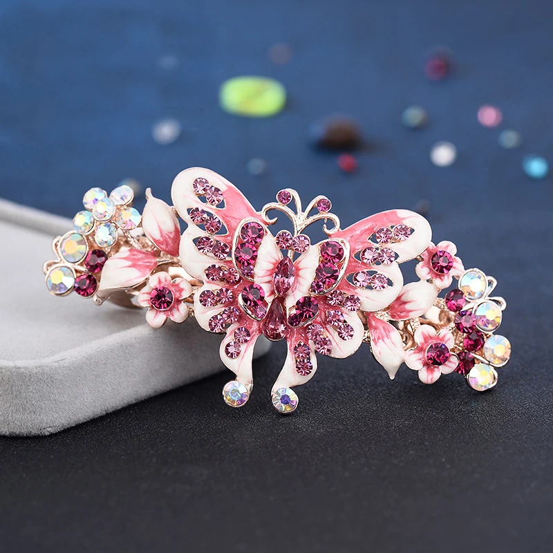 EASYA Large Enamel Crystal Butterfly Barrettes Hair Clip New Fashion Women Girls Pretty Hairpin Hearwear Accessories Ornaments