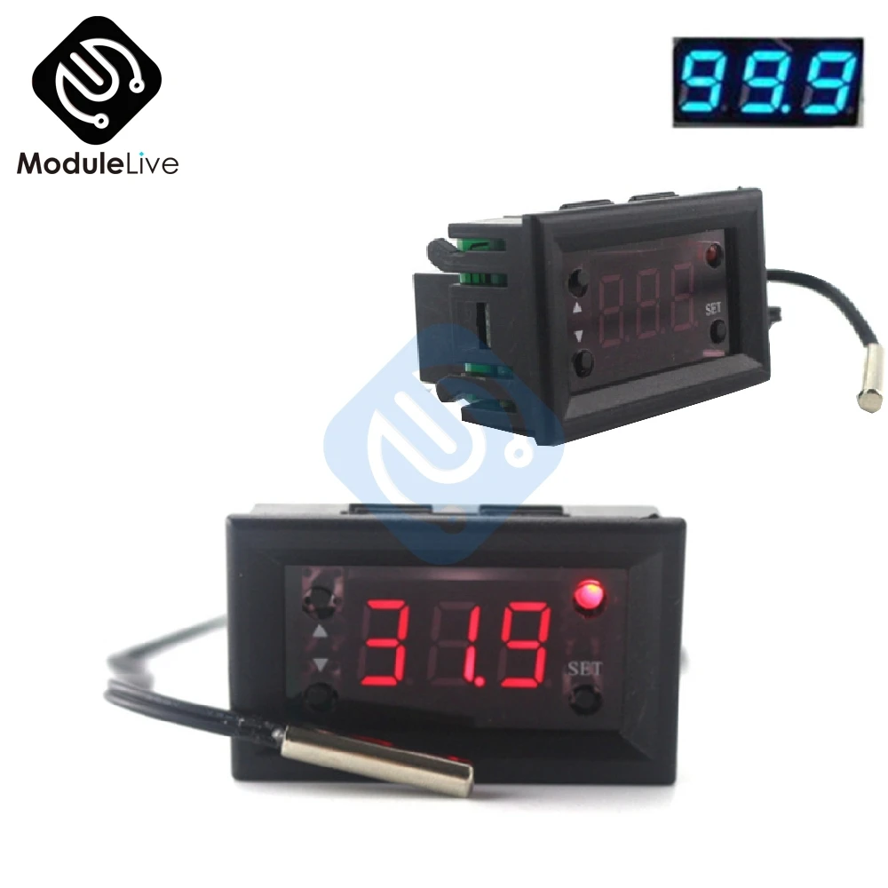 W1218 DC 12V Red Blue LED Digital Display Temperature Controller Thermostat Regulator Governor Control Speed with NTC Sensor