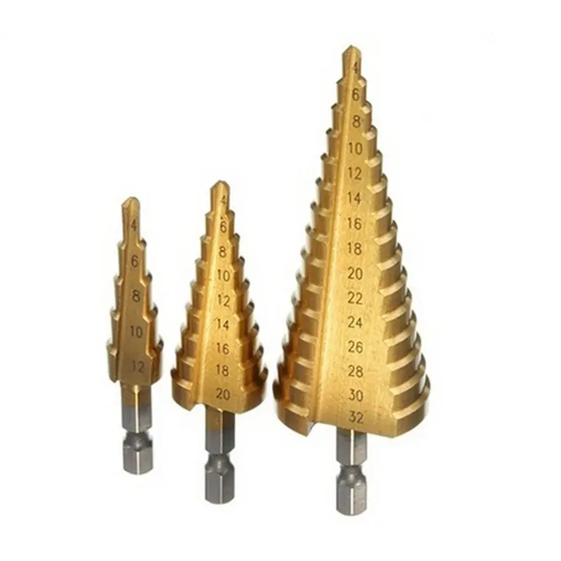 4-32mm 4-20 HSS Titanium Coated Step Drill Bit For Metal High Speed Steel Wood Drilling Power Tools Hole Cutter Step Cone Drill