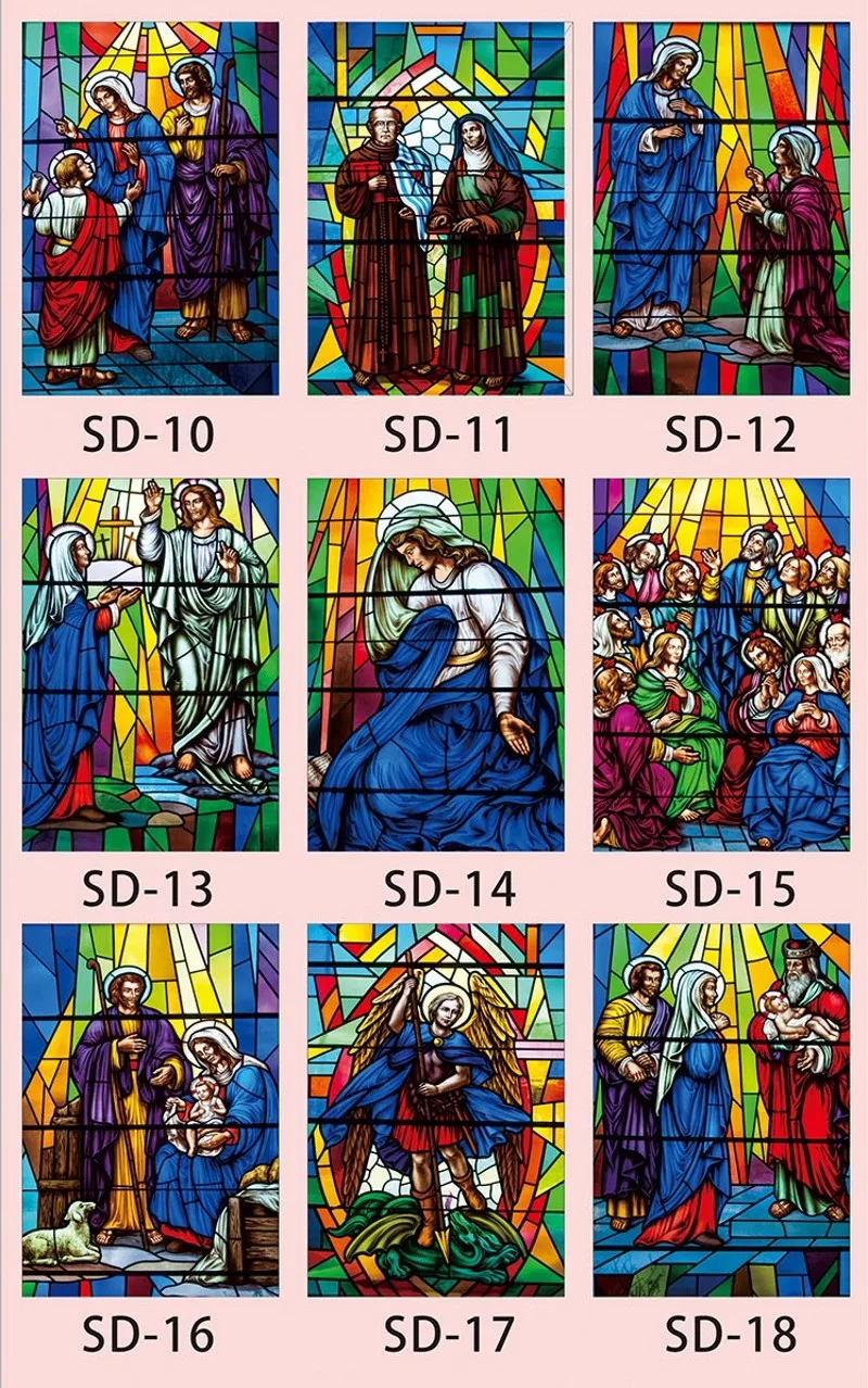Custom Size Window Film Static Cling Church Stained Window Sticker Frosted Drop-Shipping Furniture Foil Home Decals Glass Foil