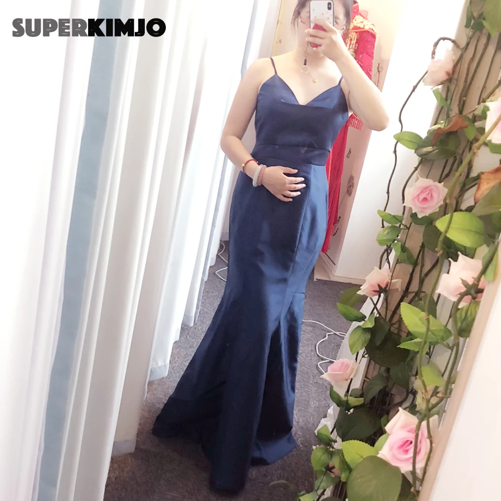 

navy blue evening dresses satin sweetheart neckline mermaid backless satin fishtail bridesmaid dress women prom dress actual