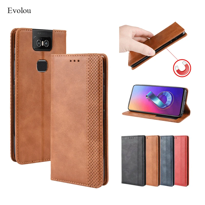 Retro Magnetic Leather Flip Cover for Asus Zenfone 6 ZS630KL Case Wallet Card Stand Soft Cover for Asus Zenfone 6 ZS630KL I01WD