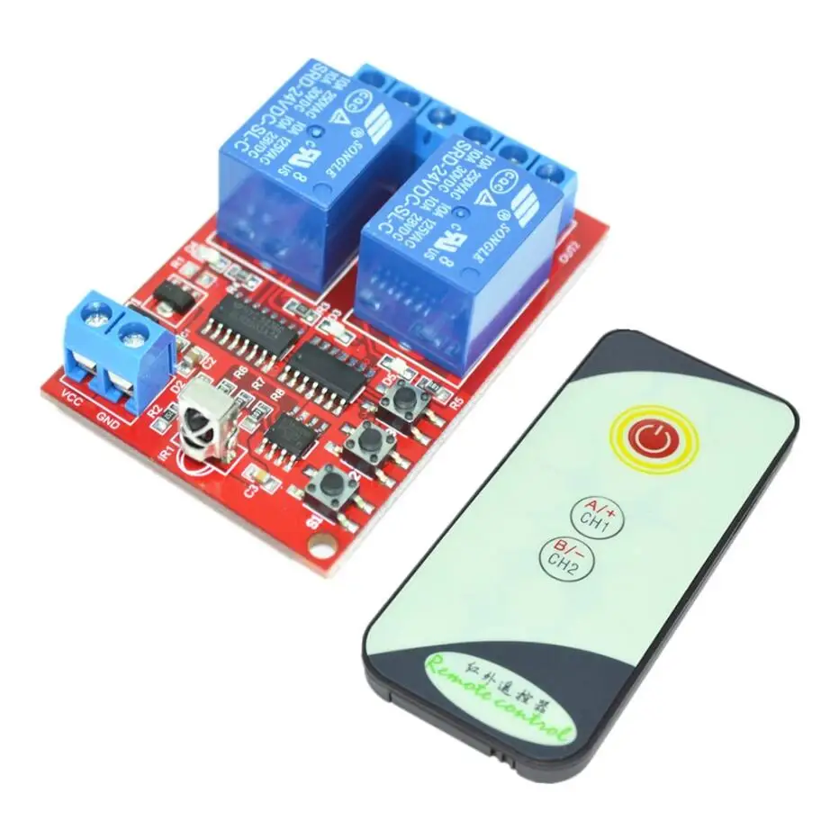 2 Channel 2CH DC 5V 12V 24V IR Infrared Remote Control Switch High-current Relay Module Board LED Status Indicator 5V -24V