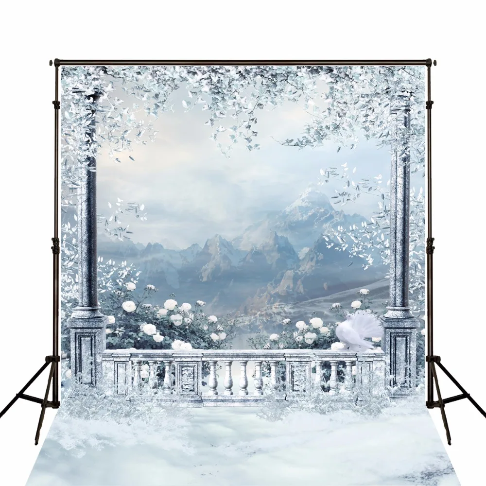 

VinylBDS Winter Snow Photography Backdrops Stage White Flowers Snow Mountain Photo Backdrops Camera Fotografica For Photo Studio