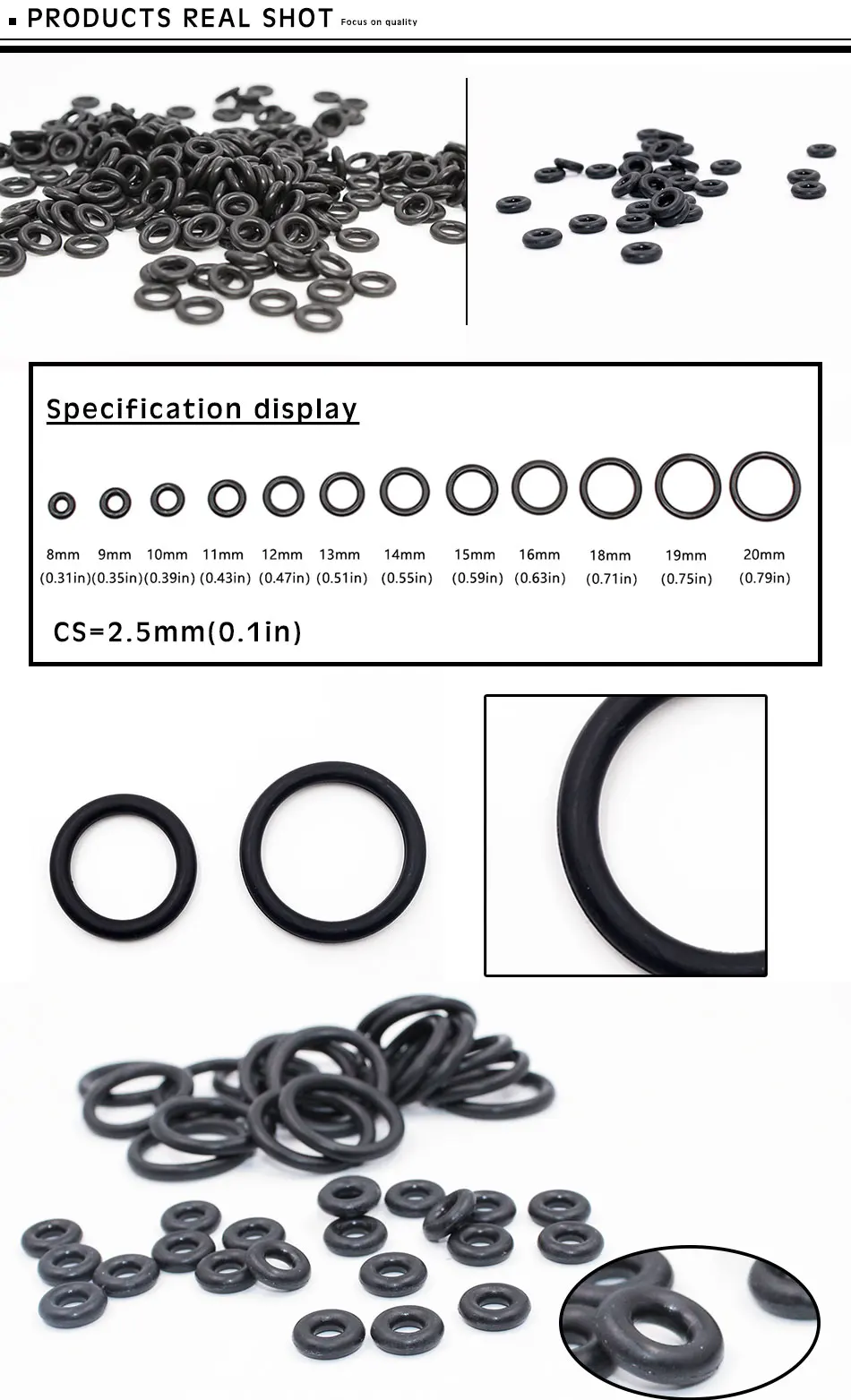 FKM O-Ring CS2.5/3/5.7mm Dicke Großhandel Dichtungselement Schwarzer Fluorkautschuk Dichtungsring Gummi Elastisch Kostenloser Versand – Detail 1