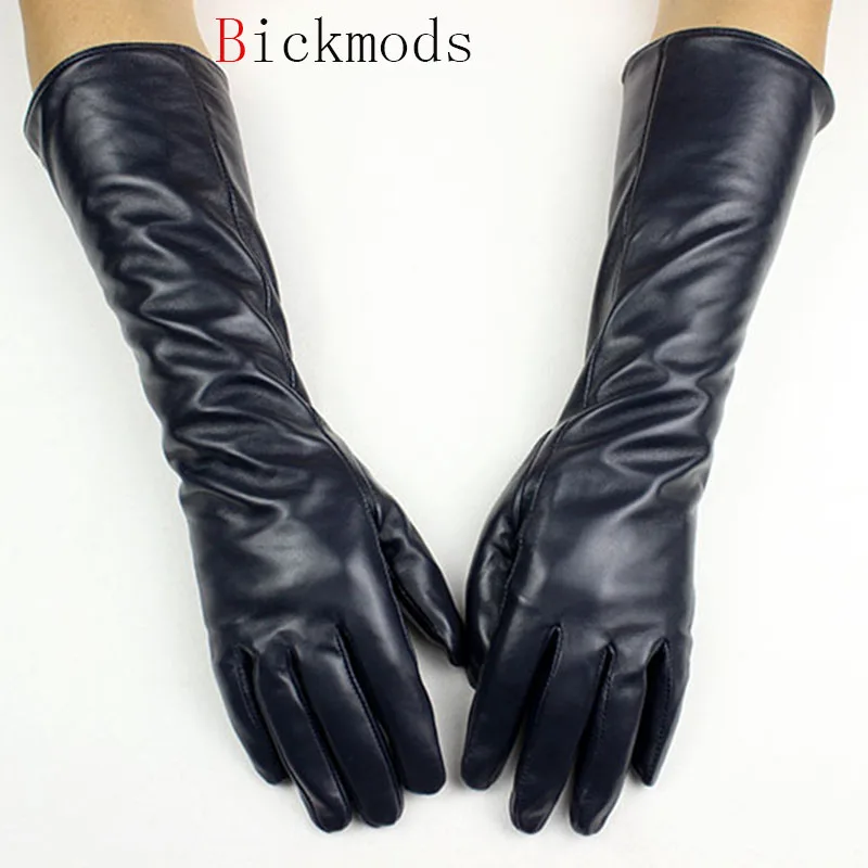 Eldiven Guantes New 38cm Long Lady Leather Gloves Button Style Straight Sheepskin Velvet Lining Warm Autumn And Winter