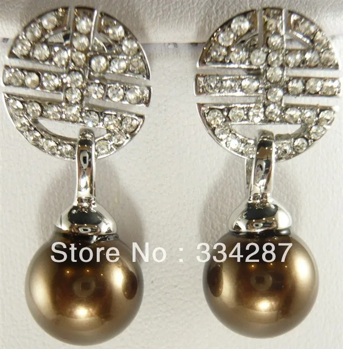 hot sell new - 6color!12mm white/pink/blue/yellow/gray/black/green/coffee shell pearl earring