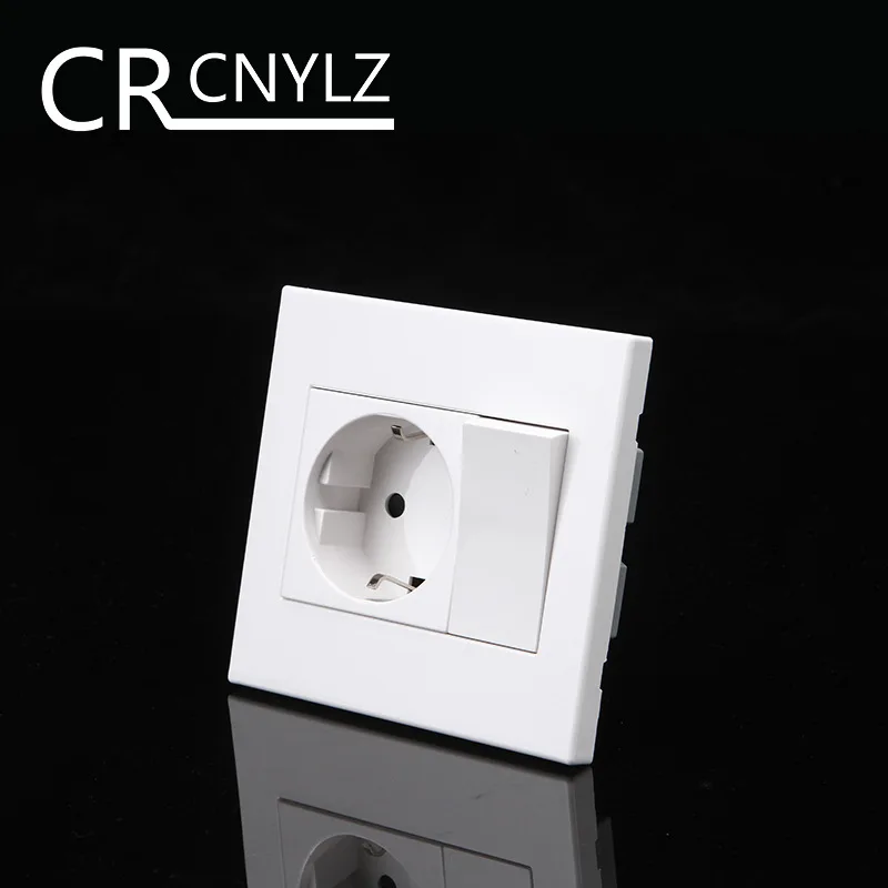 EU Household German standard 2-hole power plug wall socket with 1Gang 1Way Switch Socket  86 * 92mm flame retardant panel 16A