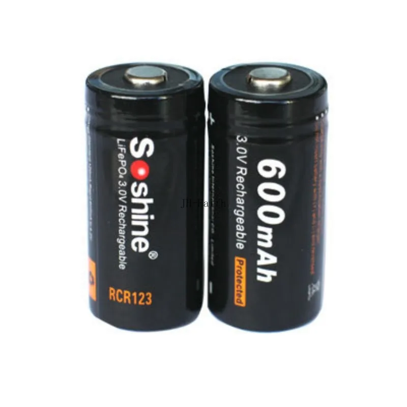 2Pcs Soshine 16340 RCR123 LiFePO4 Battery 3V 600mAh Rechargeable Protected Batteries With Battery Box