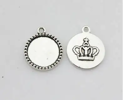 50pcs Antique Bronze/Antique Silver tone Round Crown Base Setting Tray Bezel Pendant Charm/Finding,fit 18mm Cabochon/Cameo