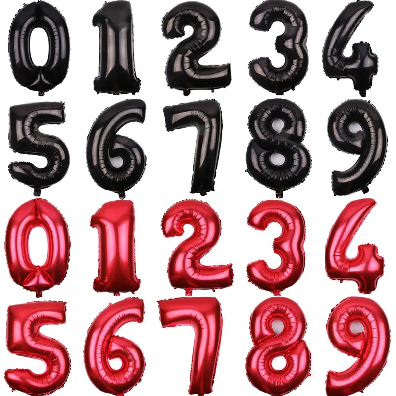 1psc 32inch Number Red-black Foil Balloons Digit air Balloon Birthday Party Wedding Decor Air Baloons Event Party Supplies