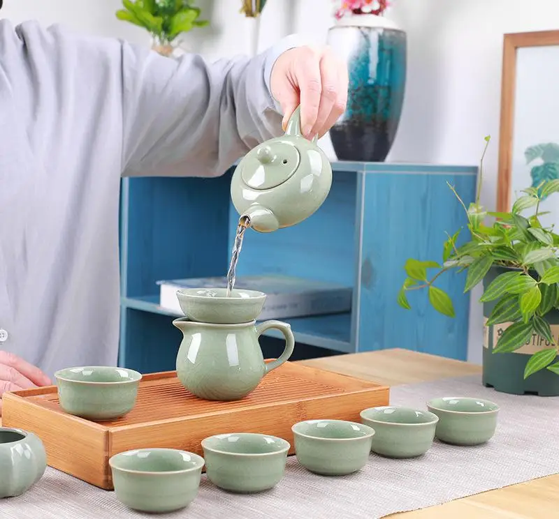 Luxurious 10pcs china Tea Set,Teapot+6  Cups+Filter+Dividing cup Ceramic Kungfu Porcelain Tea Ceremony black/puer/green/white