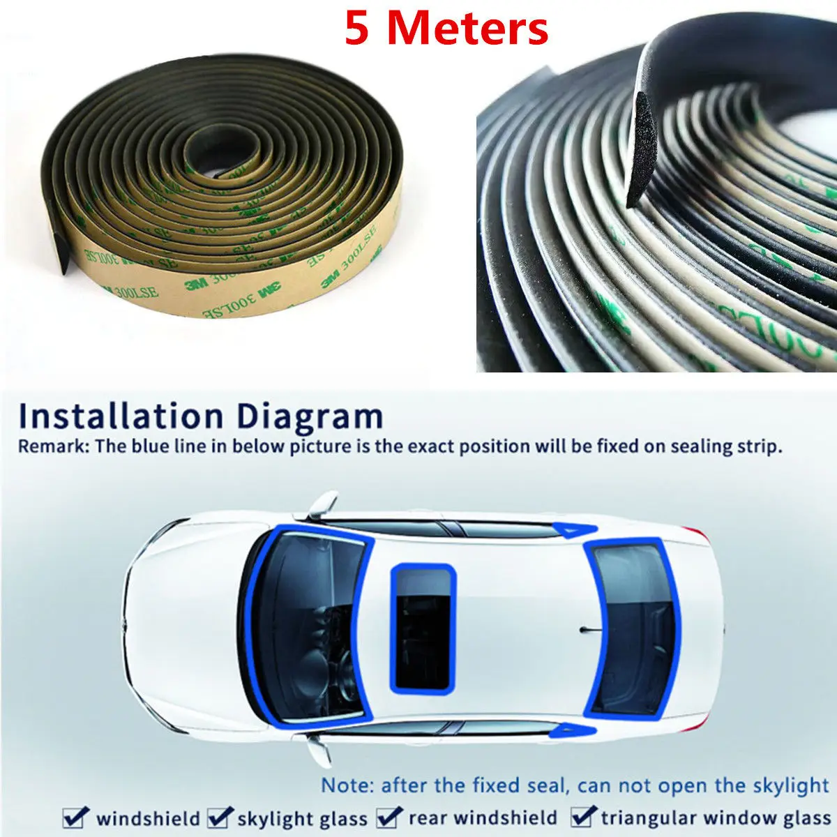 5 Meter Waterproof Rubber Car Rubber Sealing Strips Trim for Car Front Rear Windshield Sunroof