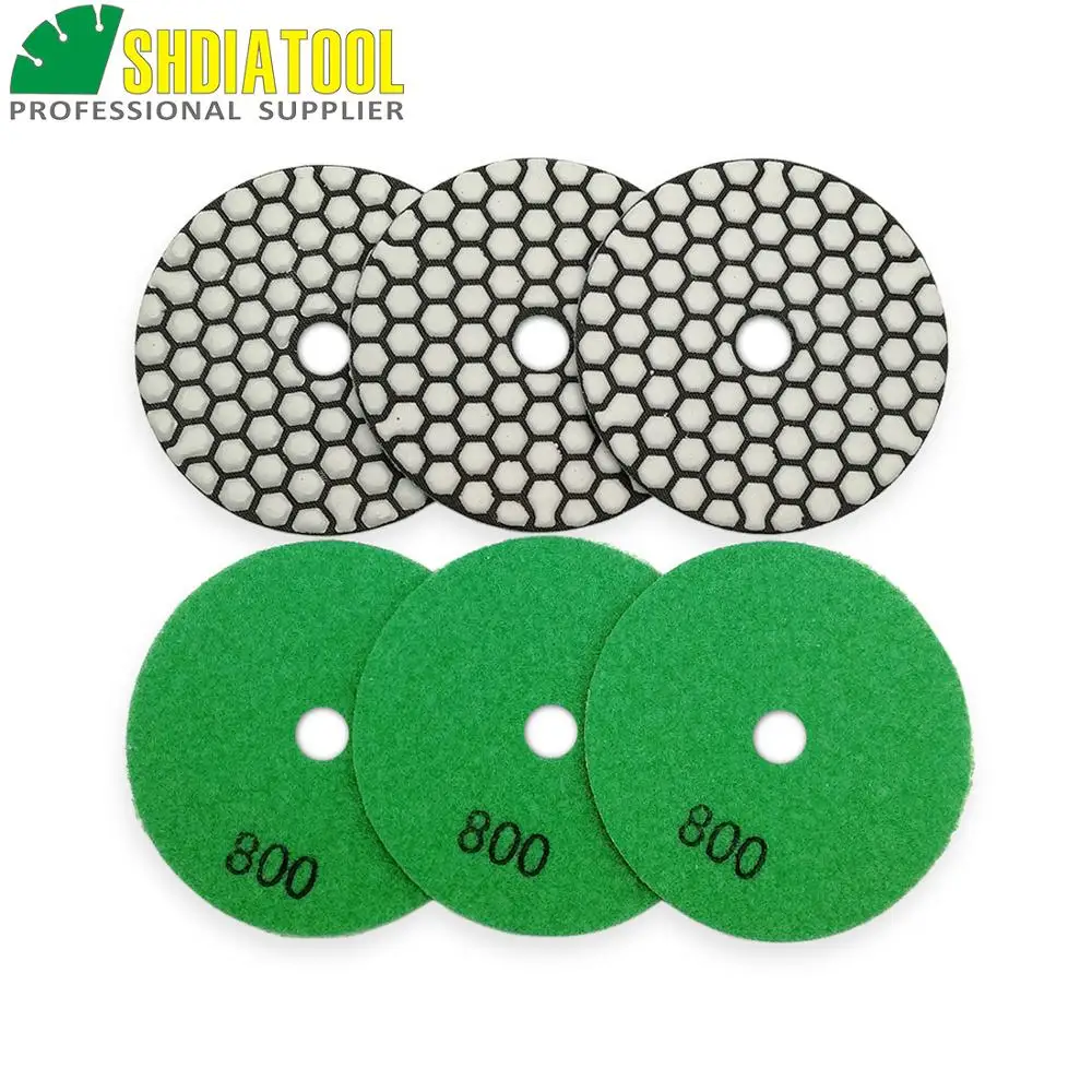 

SHDIATOOL 6pcs 100mm #800 Diamond Dry Polishing Pads Diameter 4inch Resin Bond Granite Marble Diamond Flexible Polishing Disc