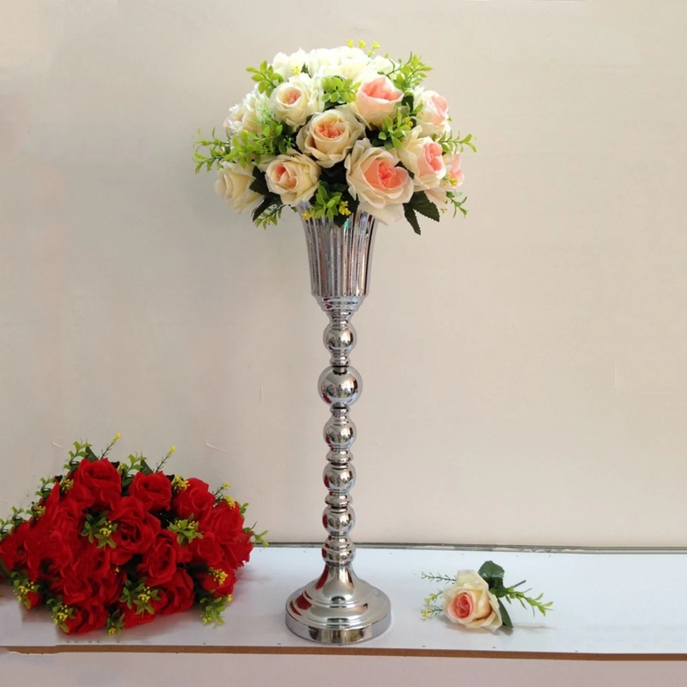 New Arrival Horn-shaped Silver 56 Height Road Lead Wedding Table Flower Vase Party Centerpiece Home Decoration 1 Lot =10 Pcs