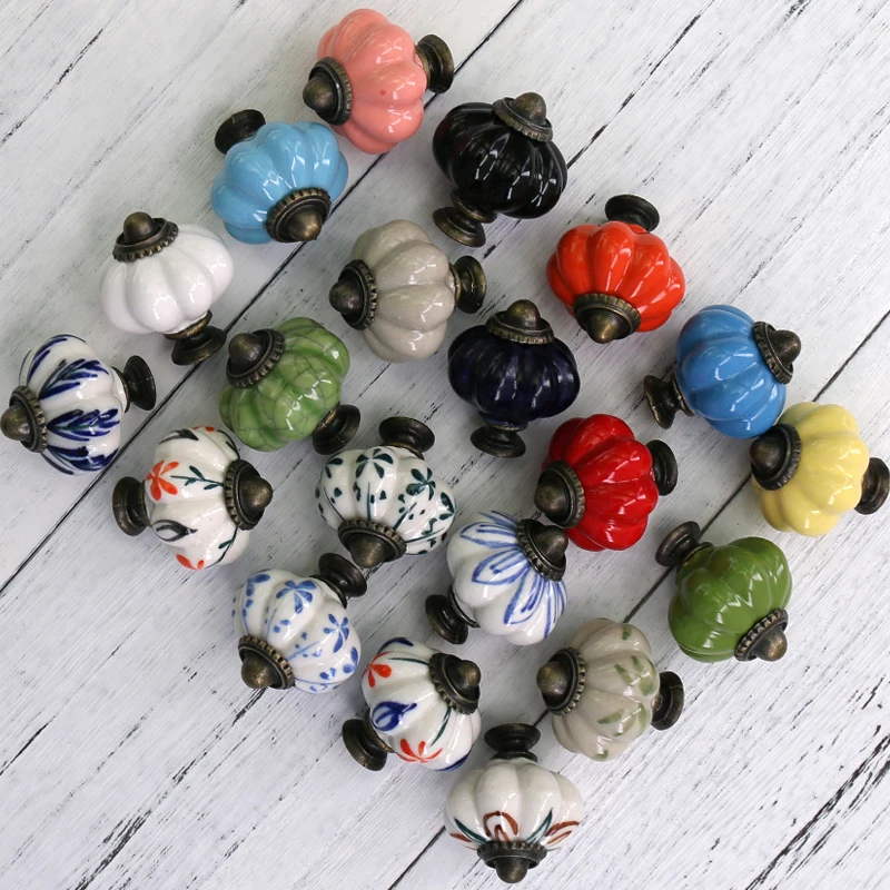 1x kitchen cabinet Knobs ceramic drawer cupboard dresser furniture door knob handle porcelain Pumpkin knobs
