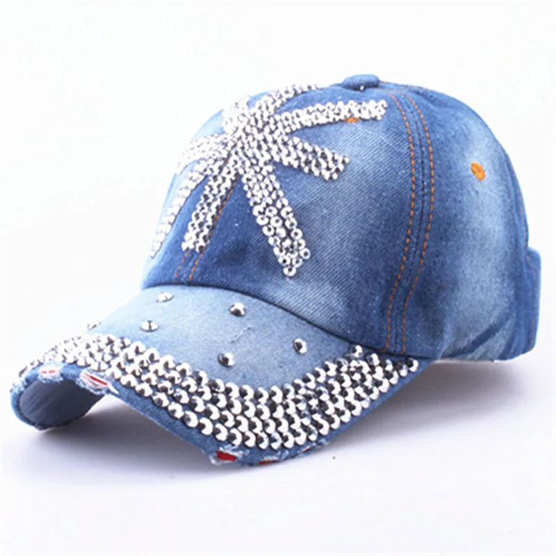 [YARBUU] Baseball Caps 2016 new style denim cap men and women's rhinestone hat cotton snapback cap  tourism cap free shipping