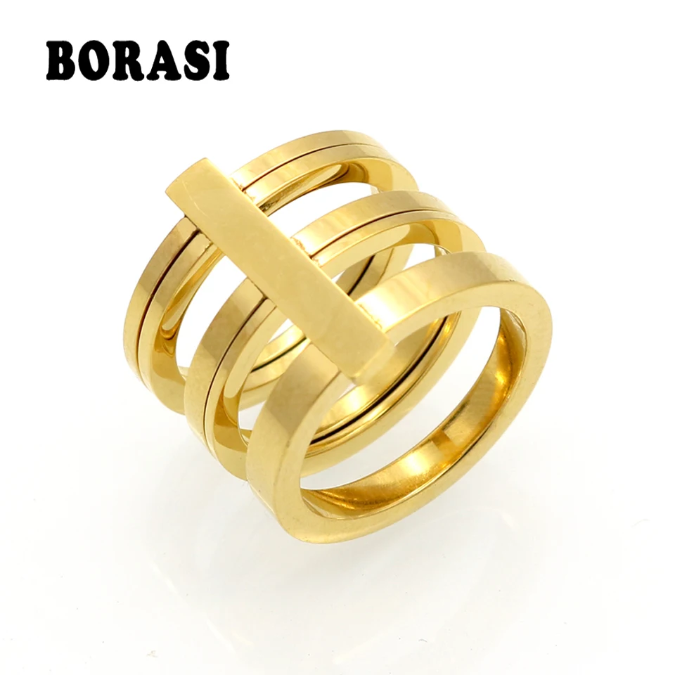 Fashion 3 Rows Layered Rings Midi Rings Punk Knuckle Ring 24k Gold Color Rings For Women Stainless Steel Ring Jewelry Wholesale