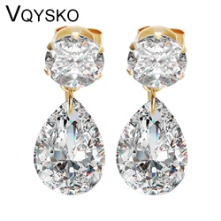 Gold Color Stainless steel Crystal Wedding Stud Earrings for women Fashion Clear Crystal Women Accessories Earring Drop Shipping